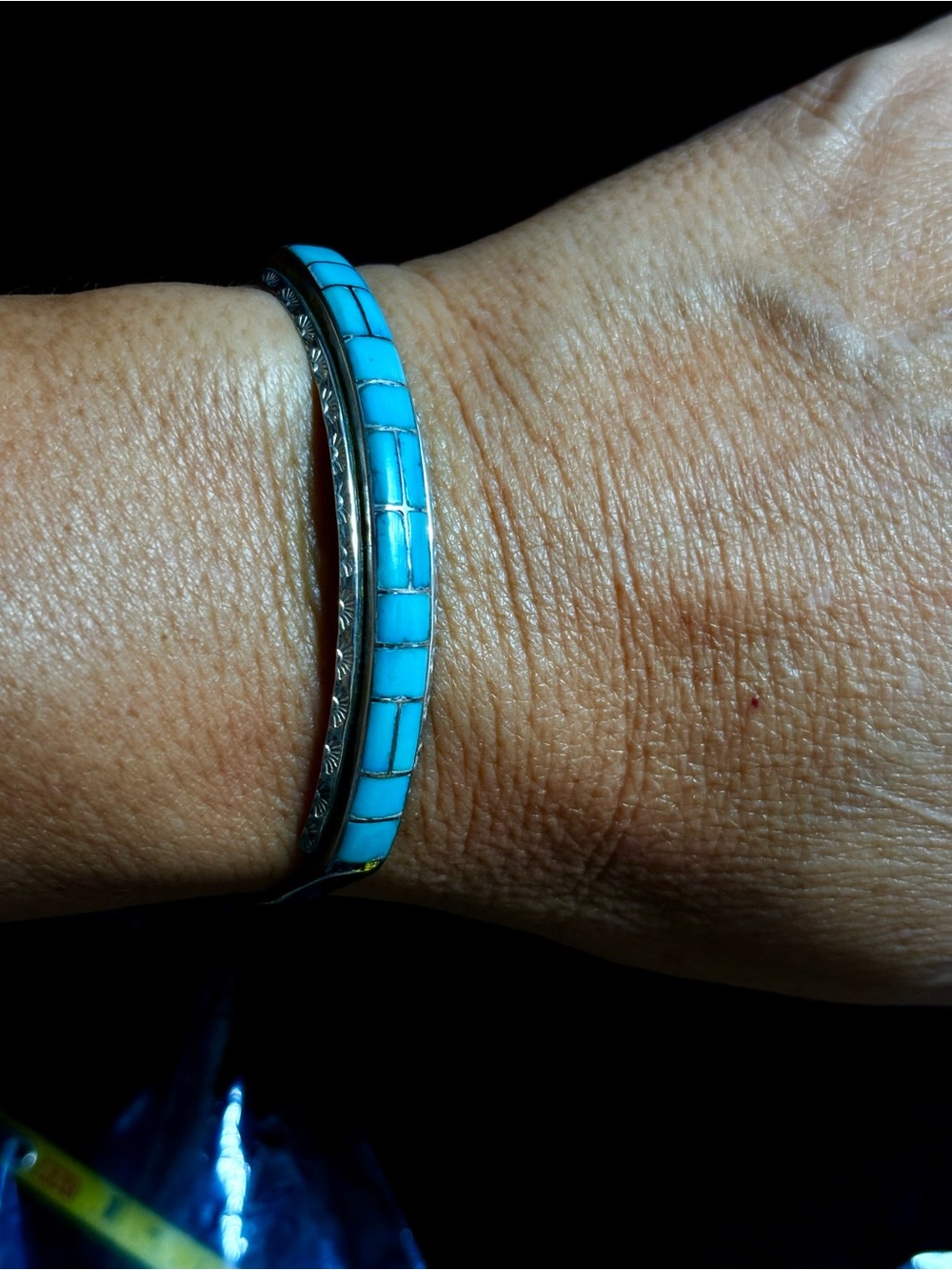 Looks Like Vintage Sleeping Beauty Turquoise Inlay Sterling Silver Cuff Bracelet